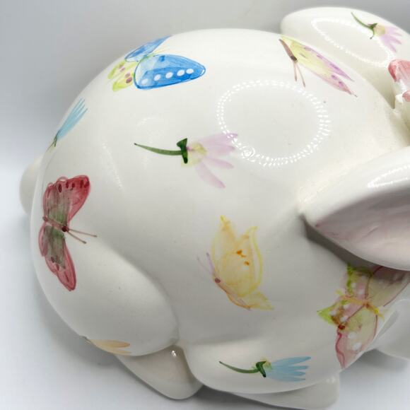 VNTG WCL Hand Painted Colorful Butterfly Pattern Ceramic Sleeping Bunny Rabbit - Picture 7 of 9
